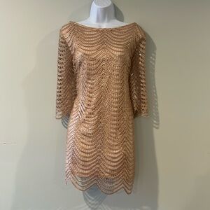 3/4 sleeved tan sequined cocktail Ark & Co dress medium